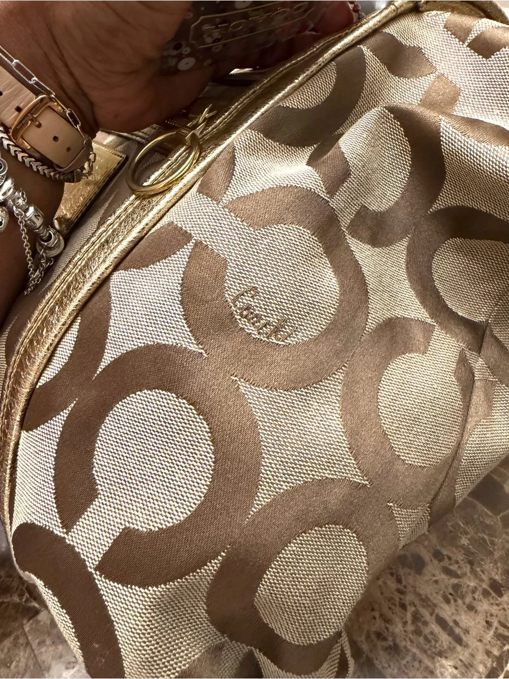 Coach POPPY Tan and Gold Signature Canvas Tote